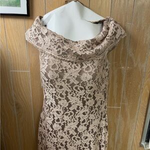 Jovani Strapless Lace Dress in Cream and Brown
